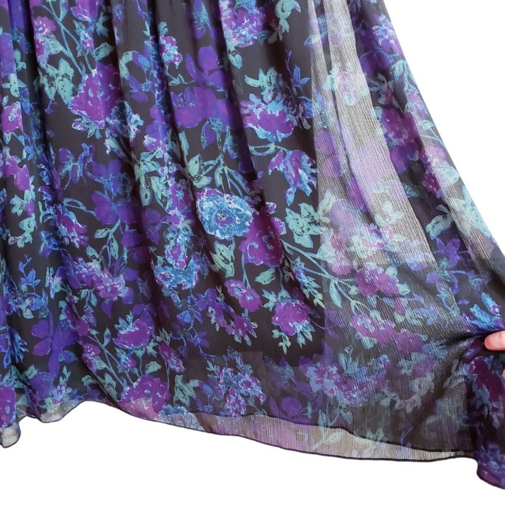 Linea by Louis Dell'olio Womens Large Floral Purples Midi Swing Lined Skirt - Picture 4 of 11